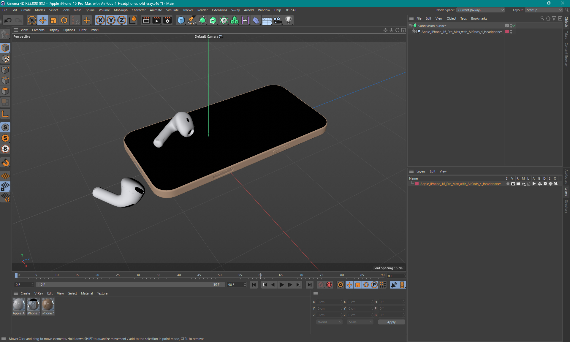 Apple iPhone 16 Pro Max with AirPods 4 Headphones 3D model