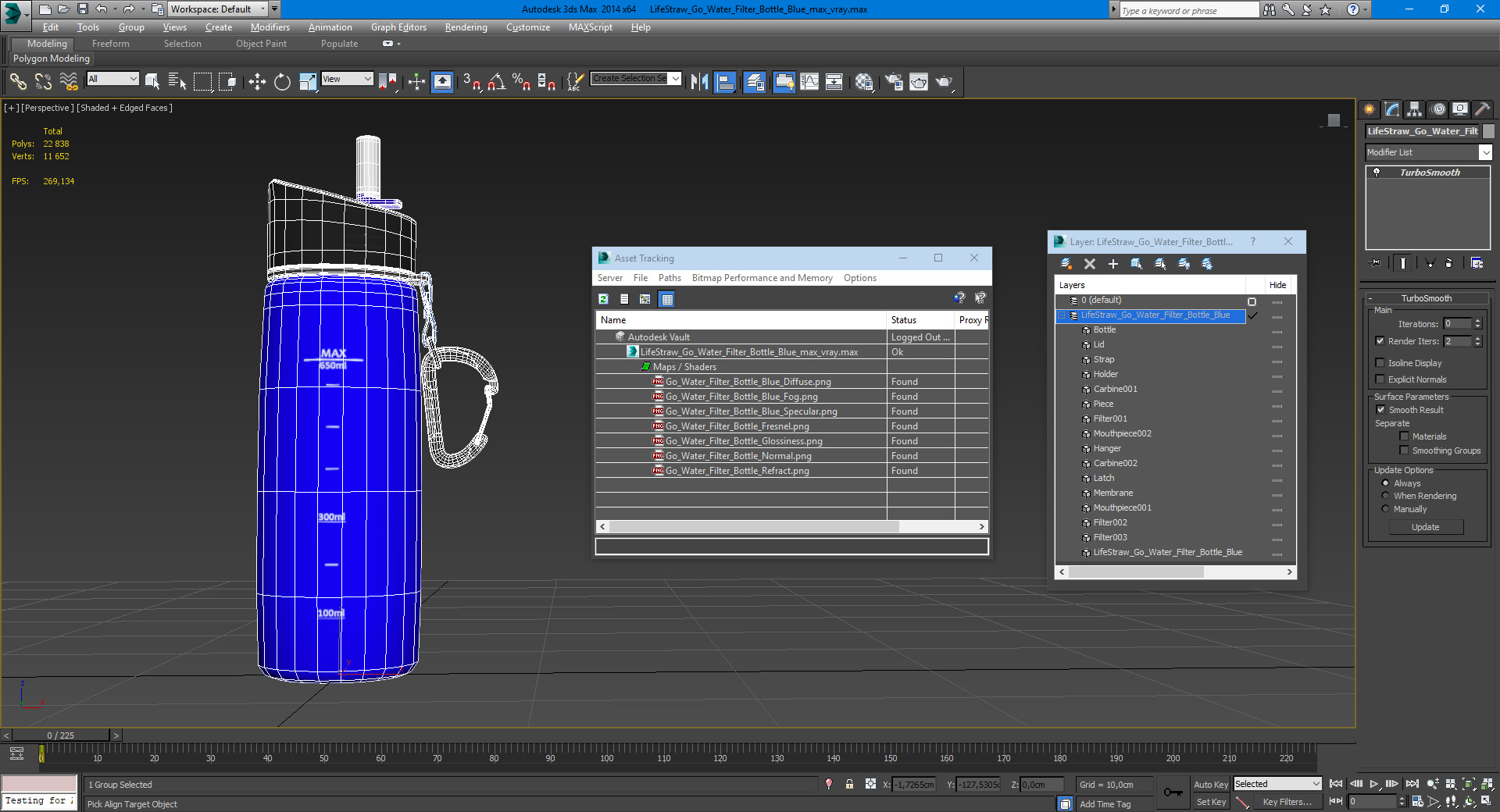 LifeStraw Go Water Filter Bottle Blue 3D