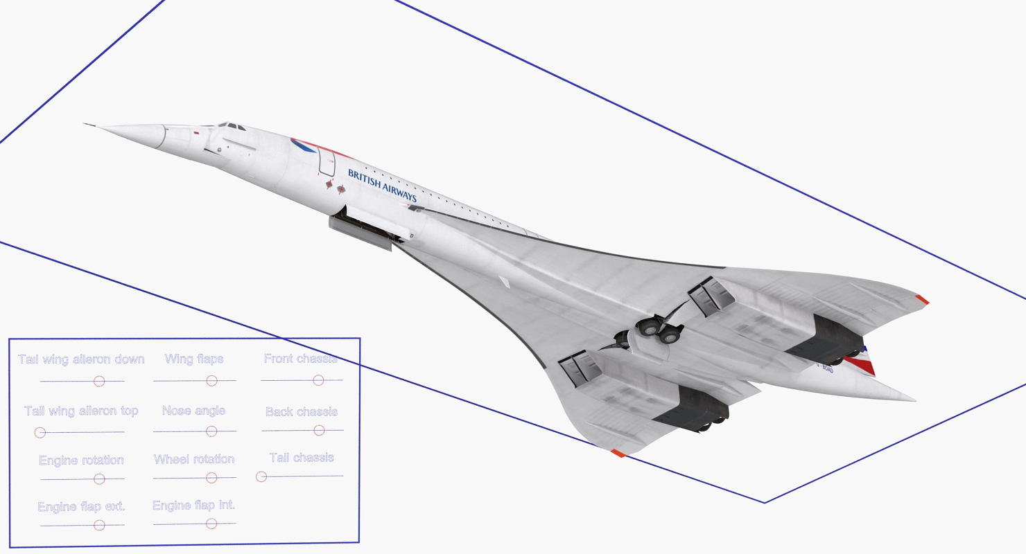 3D model Concorde supersonic Passenger Jet Airliner British Airways Rigged