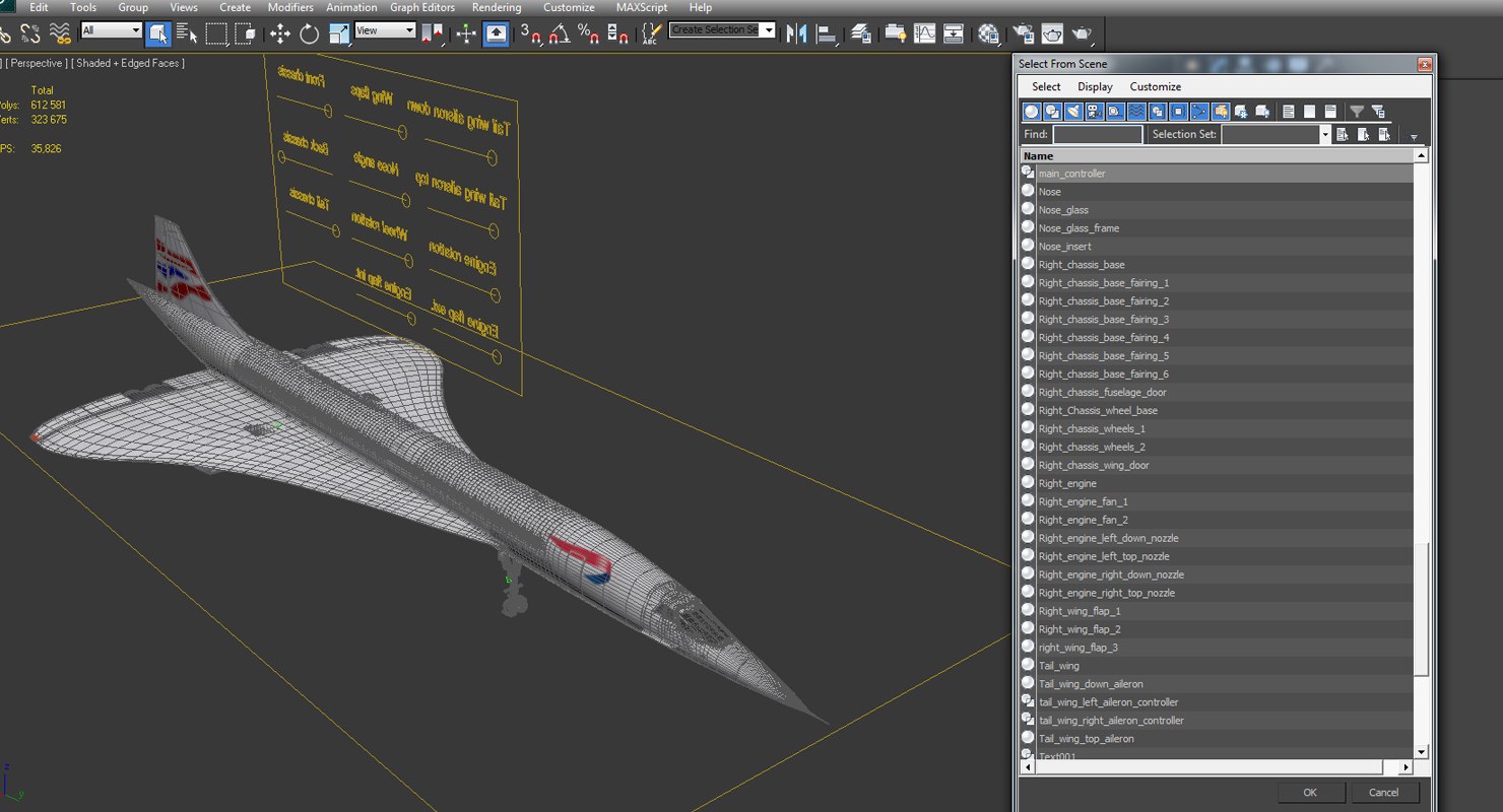3D model Concorde supersonic Passenger Jet Airliner British Airways Rigged