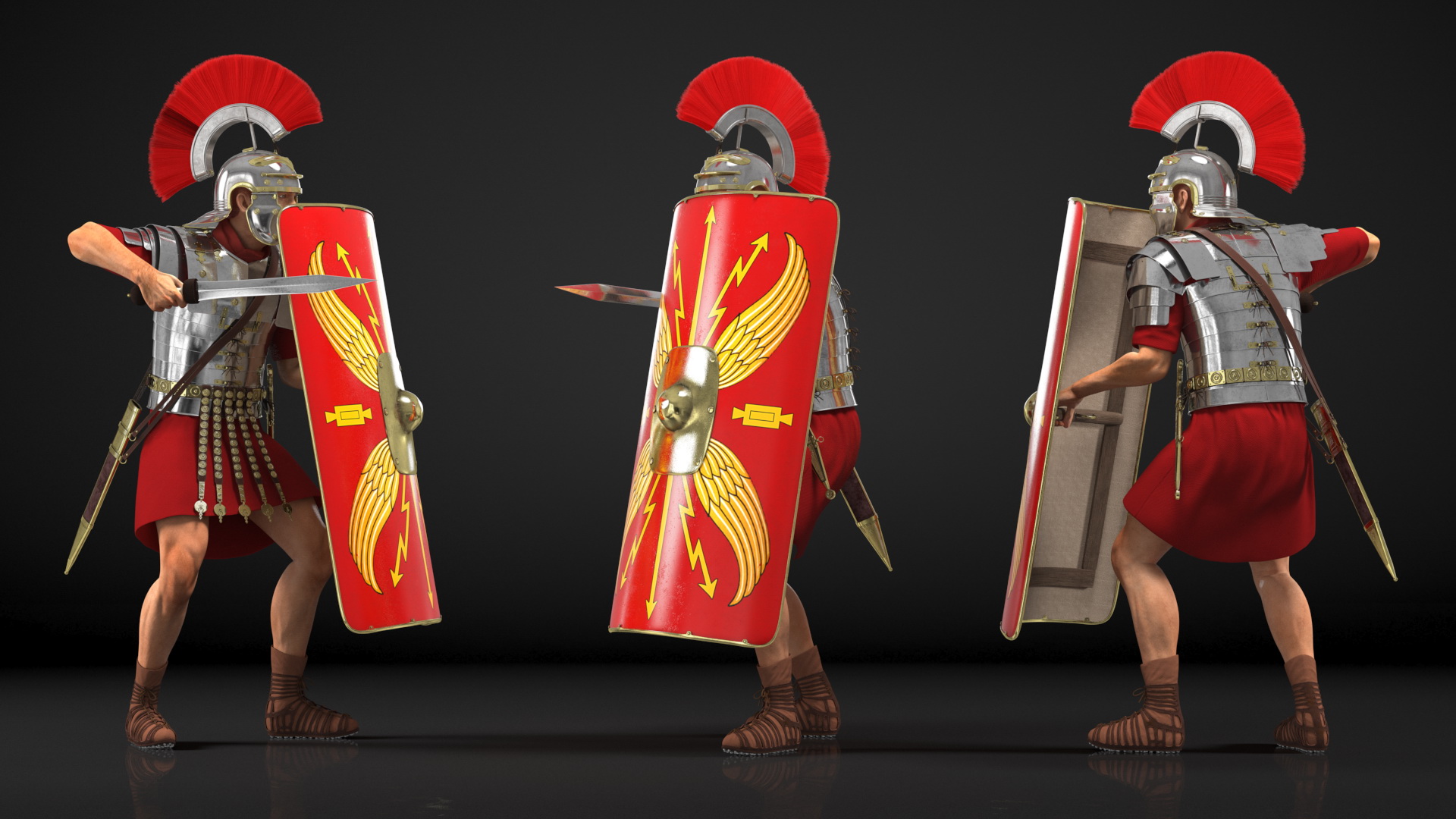 3D Roman Legionnaire with Gladius Attack Pose Fur