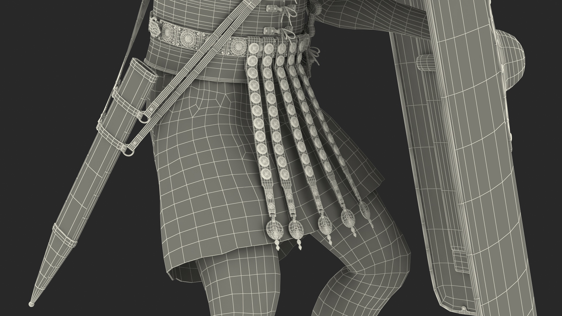 3D Roman Legionnaire with Gladius Attack Pose Fur