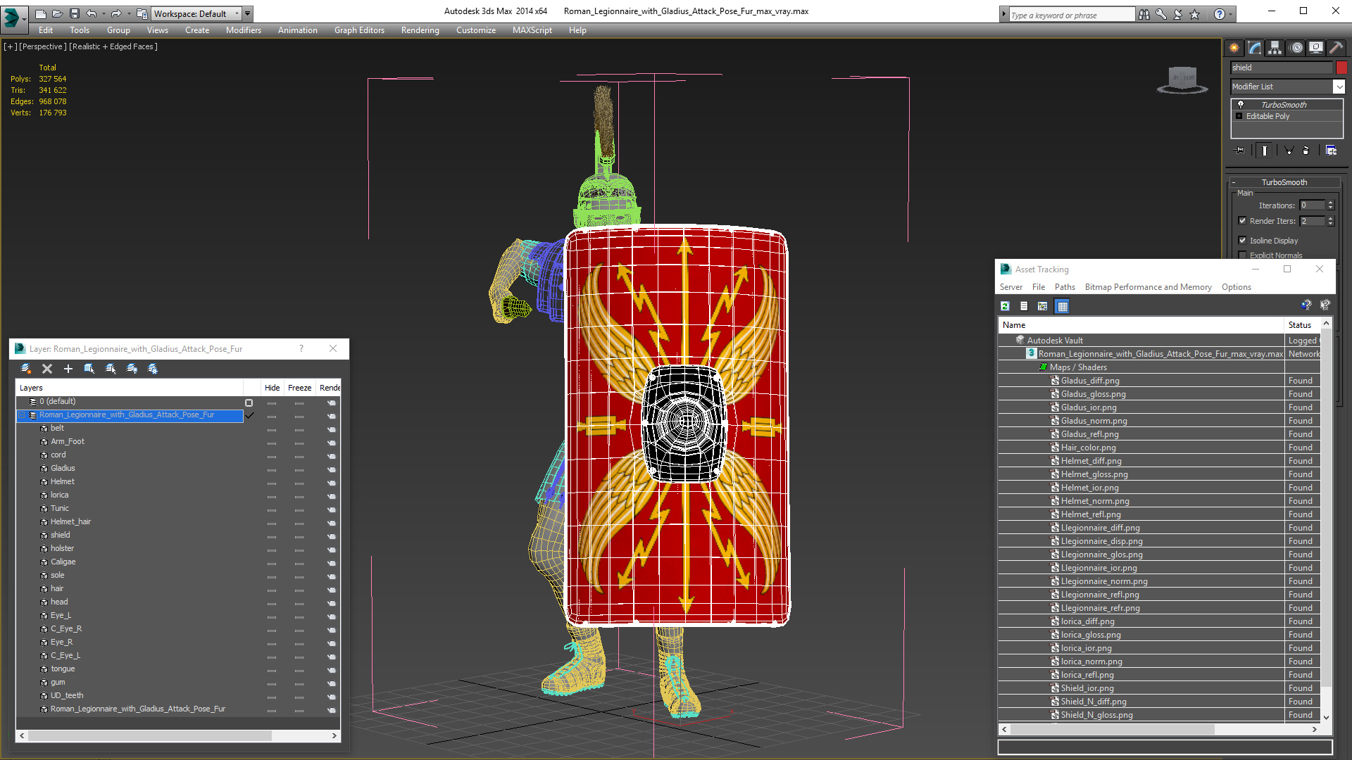 3D Roman Legionnaire with Gladius Attack Pose Fur