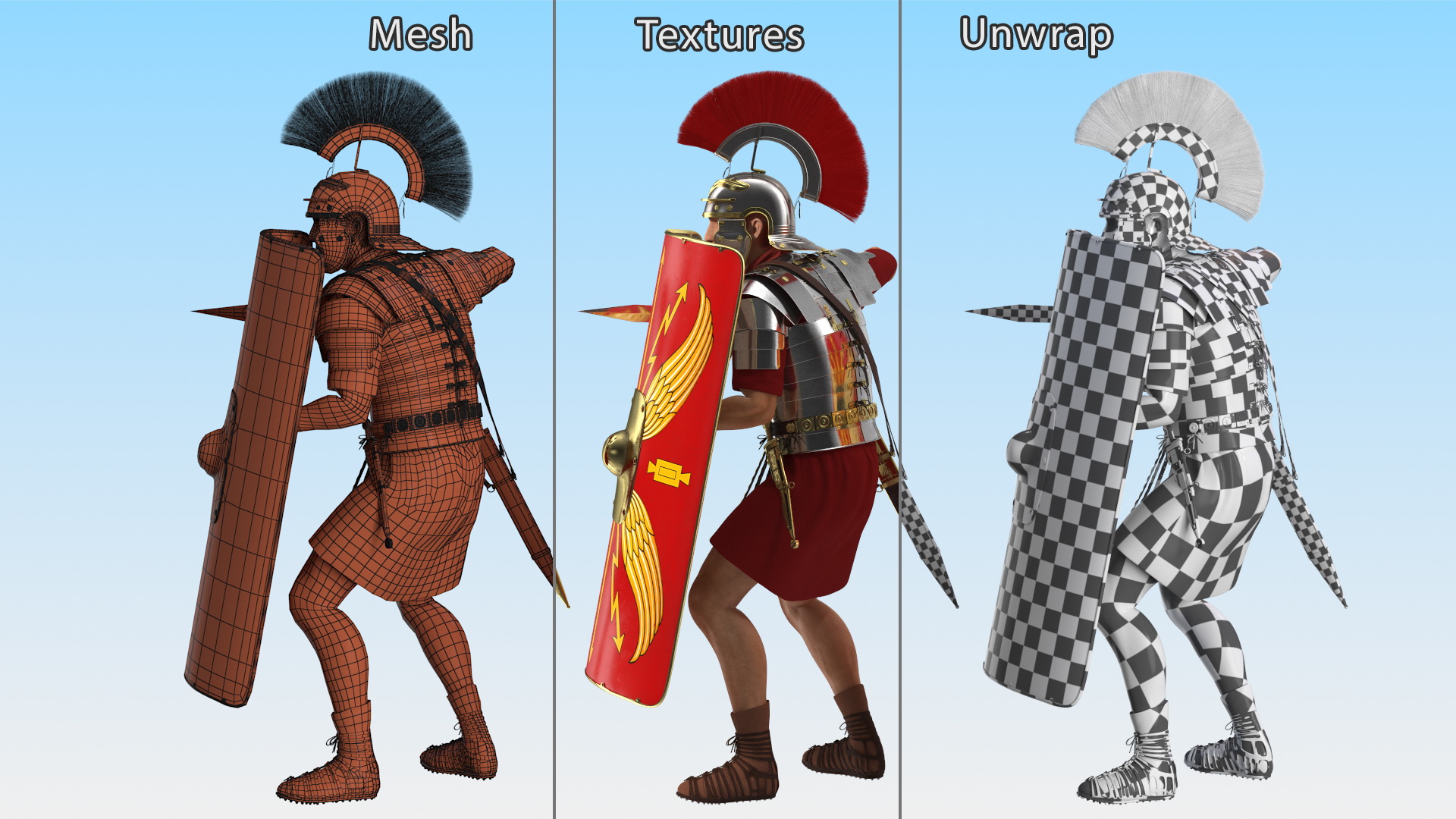 3D Roman Legionnaire with Gladius Attack Pose Fur
