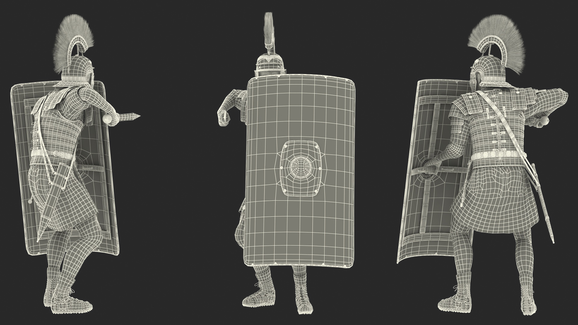 3D Roman Legionnaire with Gladius Attack Pose Fur