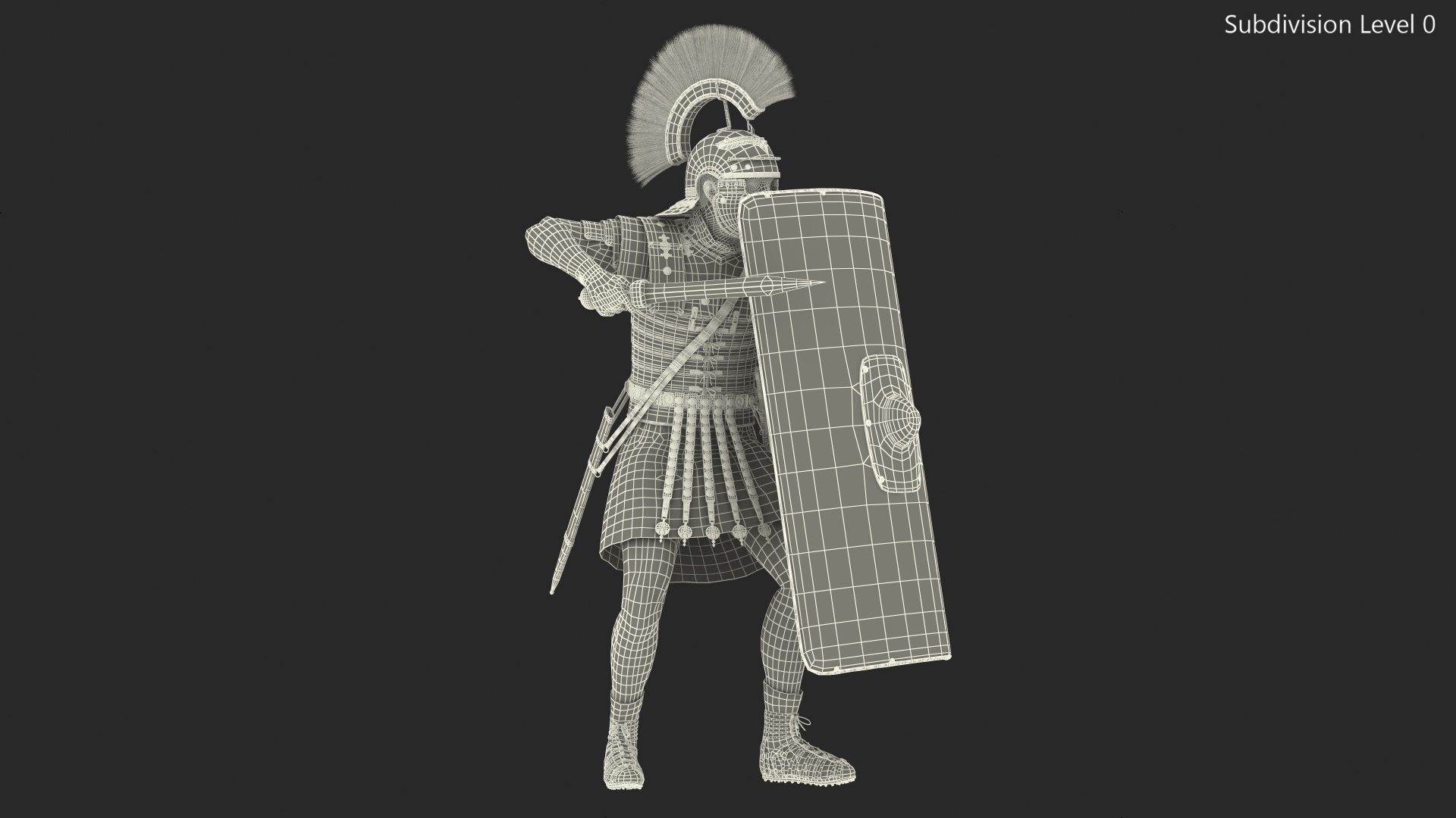 3D Roman Legionnaire with Gladius Attack Pose Fur