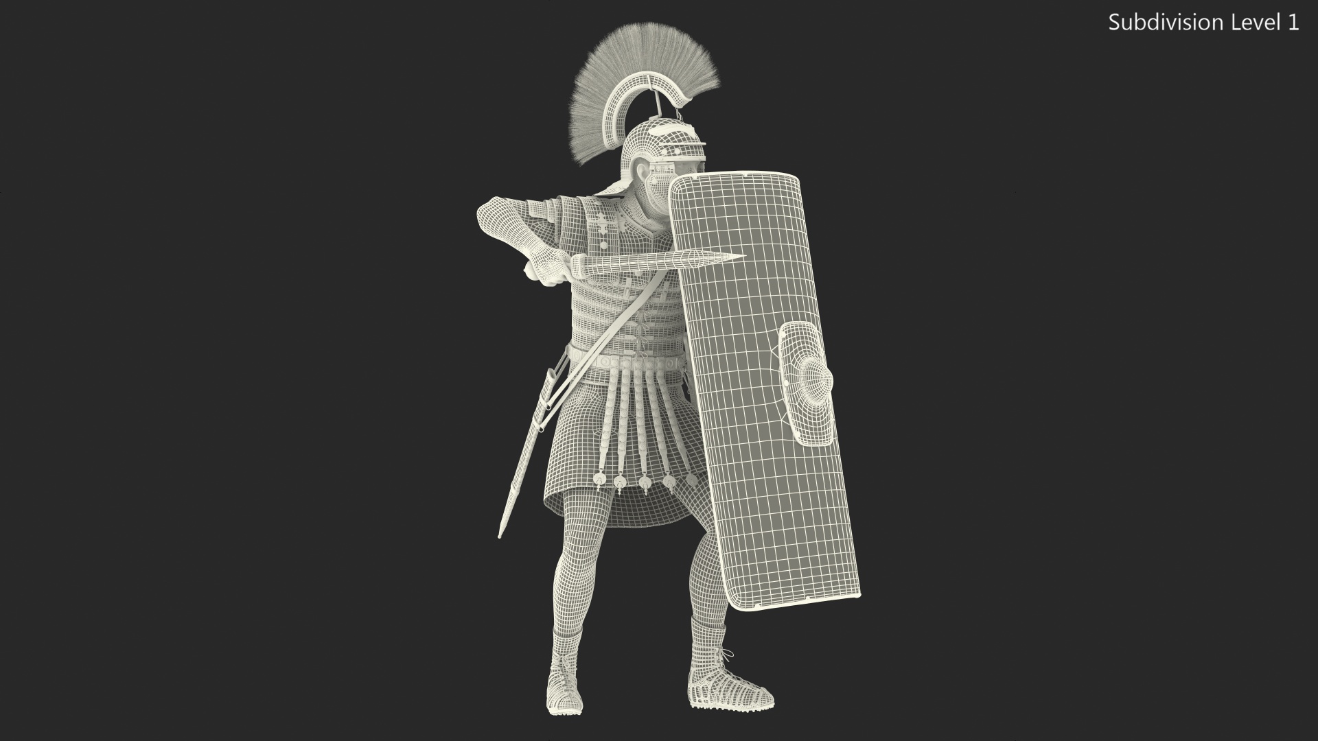 3D Roman Legionnaire with Gladius Attack Pose Fur