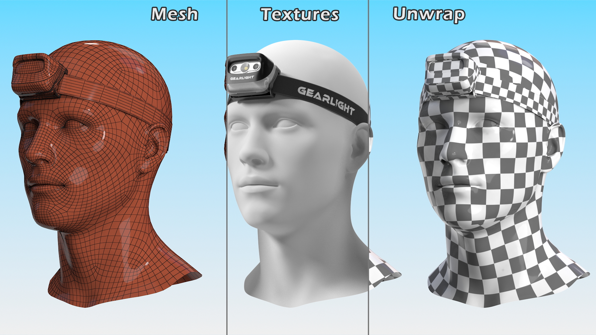 3D model Headlamp GearLight LED on Mannequin Head