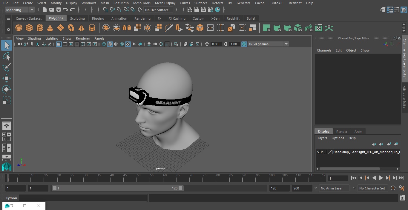 3D model Headlamp GearLight LED on Mannequin Head