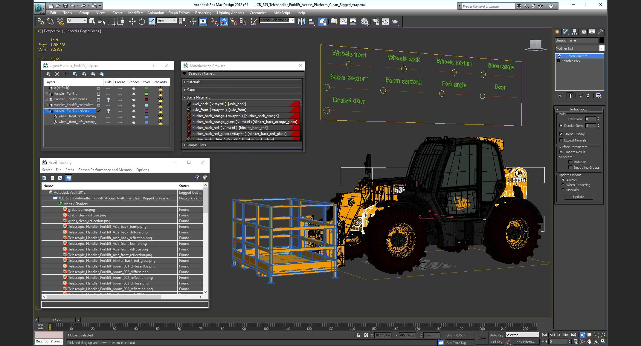 JCB 535 Telehandler Forklift Access Platform Clean Rigged 3D