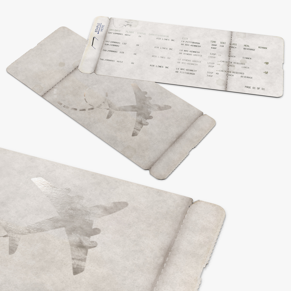 Vintage Air Travel Boarding Pass Tan 3D model preview