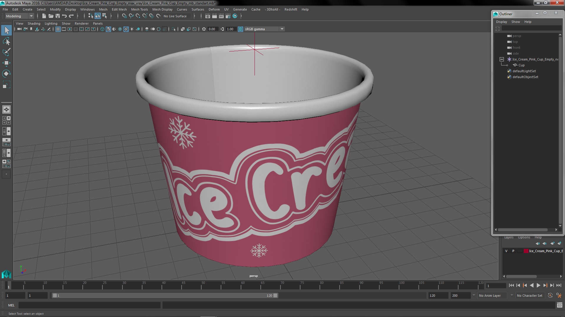 Ice Cream Pink Cup Empty 3D model