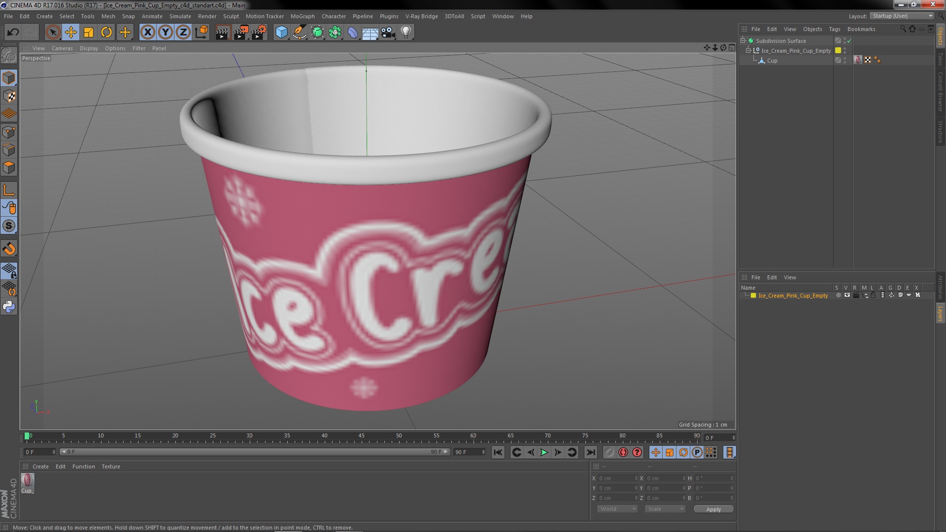 Ice Cream Pink Cup Empty 3D model