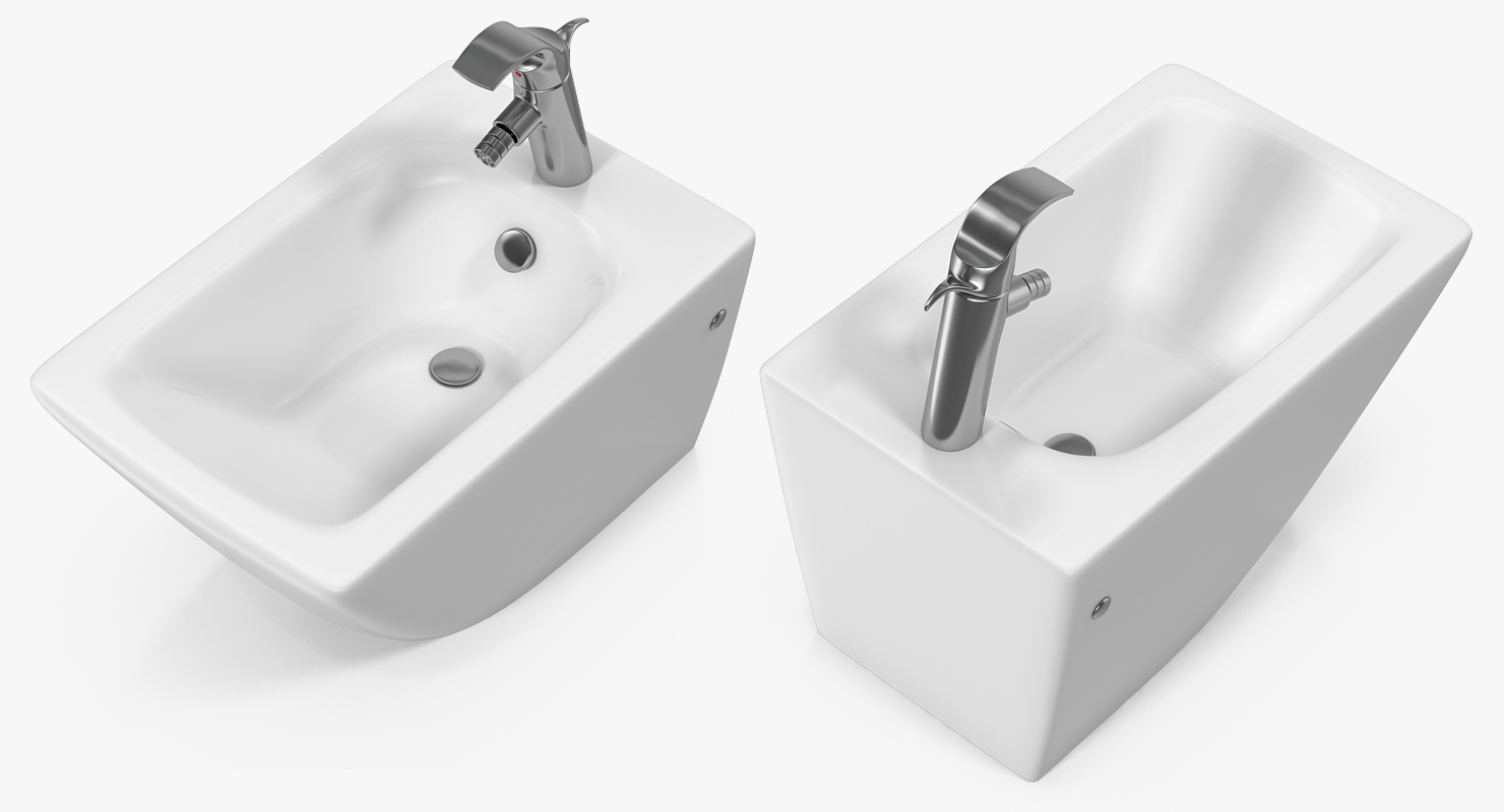 3D model Back To Wall Toilet and Bidet White