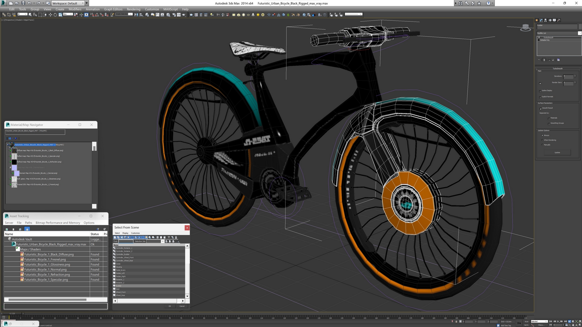 Futuristic Urban Bicycle Black Rigged 3D