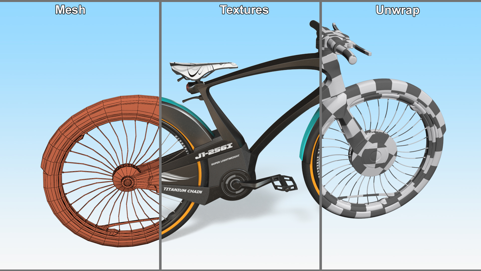 Futuristic Urban Bicycle Black Rigged 3D
