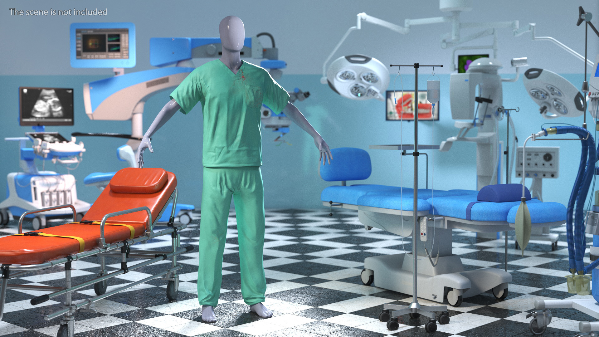 3D model Surgeon Green Scrubs Shirt Blood Stained