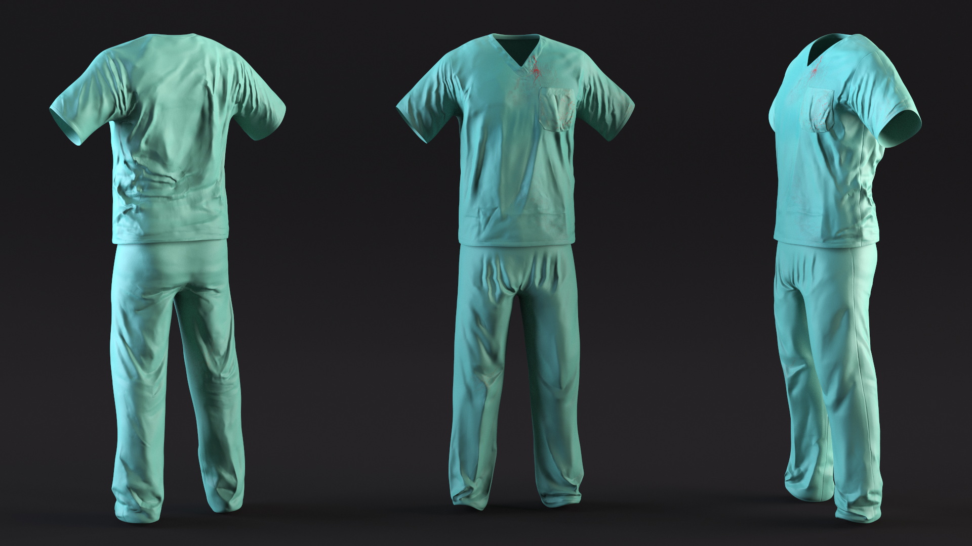 3D model Surgeon Green Scrubs Shirt Blood Stained