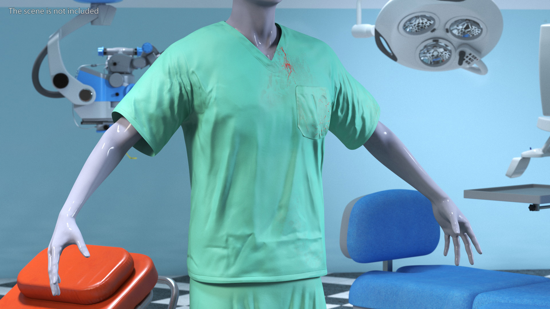 3D model Surgeon Green Scrubs Shirt Blood Stained