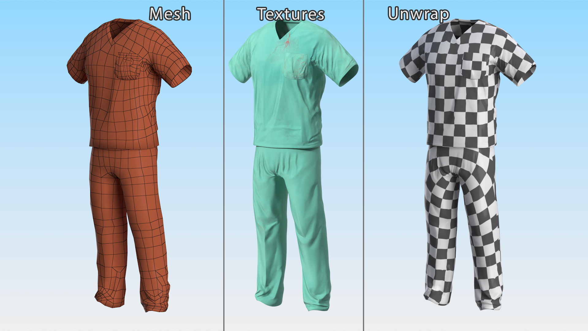 3D model Surgeon Green Scrubs Shirt Blood Stained