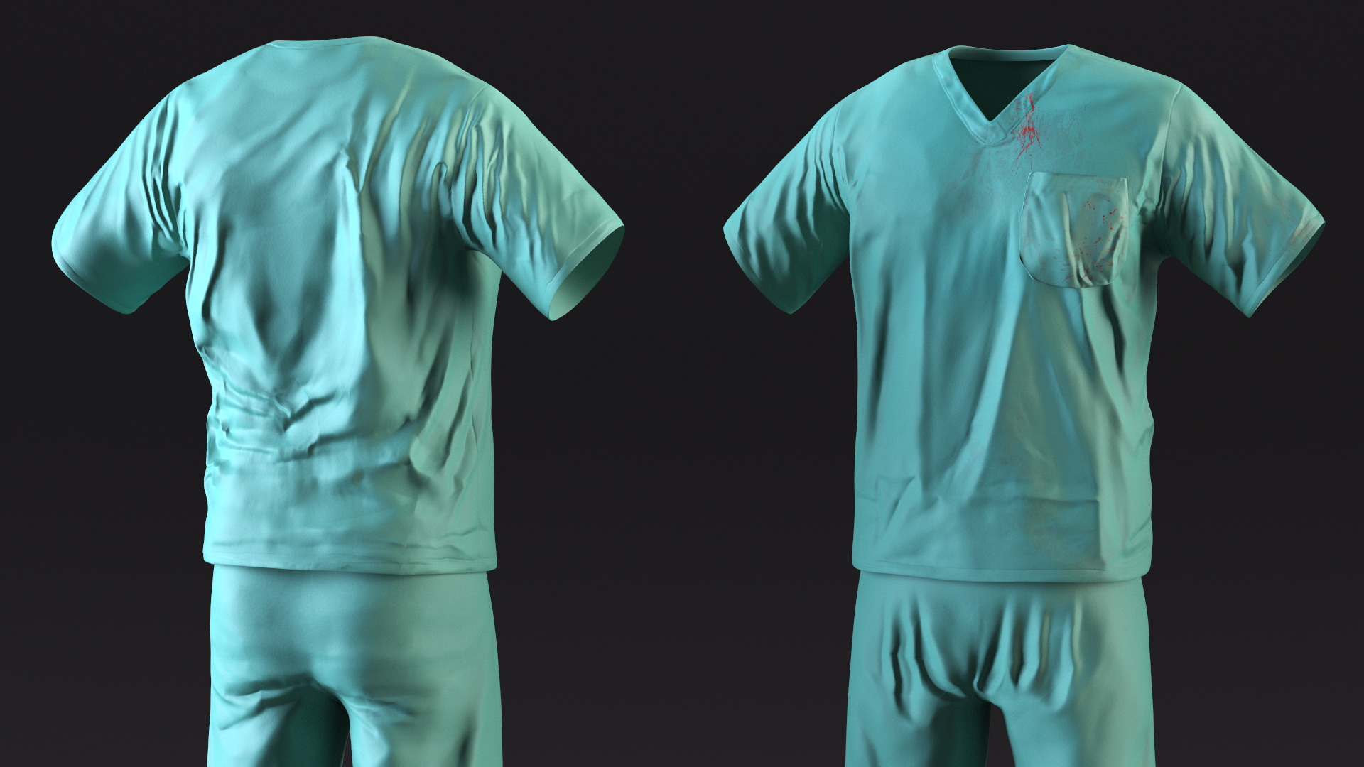 3D model Surgeon Green Scrubs Shirt Blood Stained