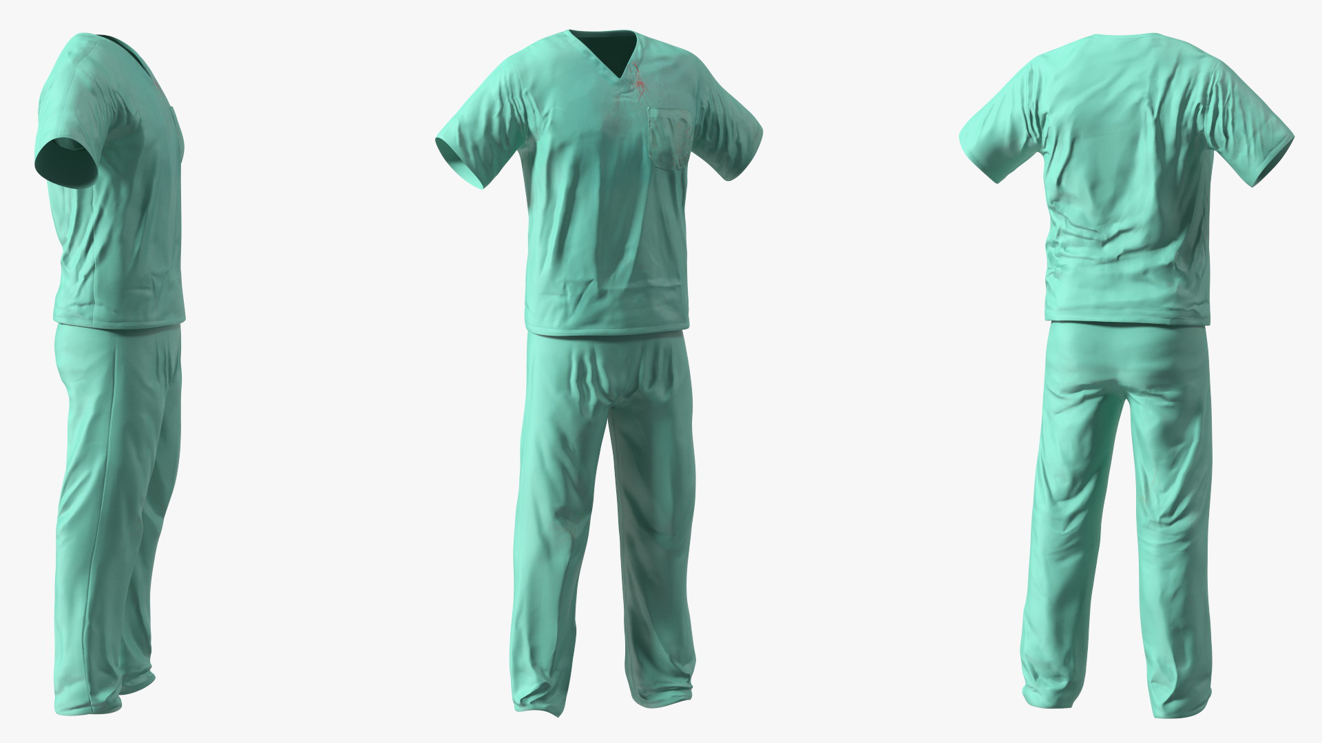 3D model Surgeon Green Scrubs Shirt Blood Stained