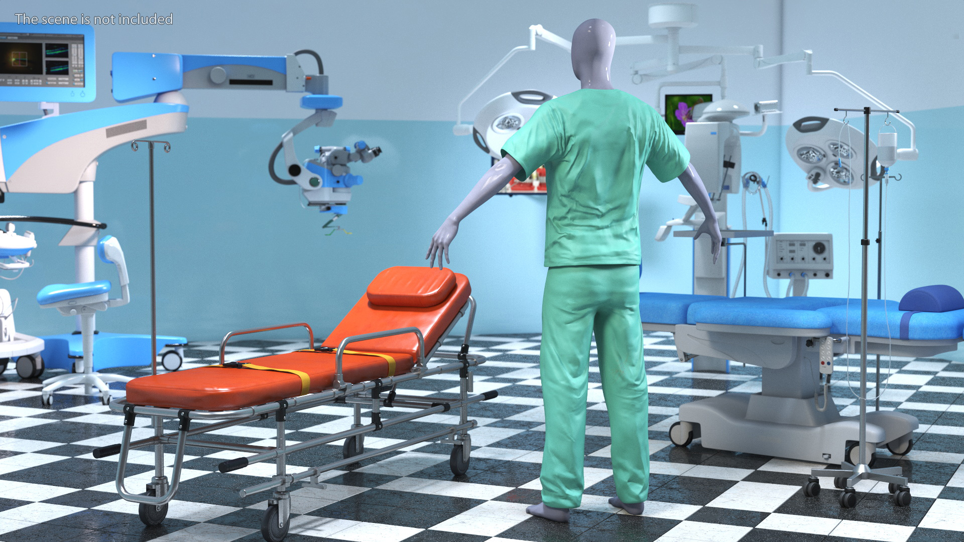 3D model Surgeon Green Scrubs Shirt Blood Stained