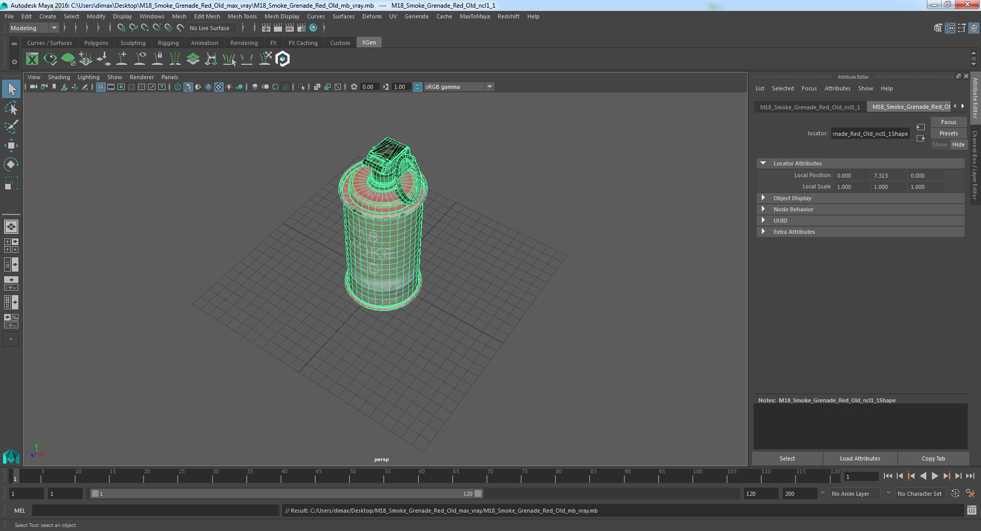3D model M18 Smoke Grenade Red Old