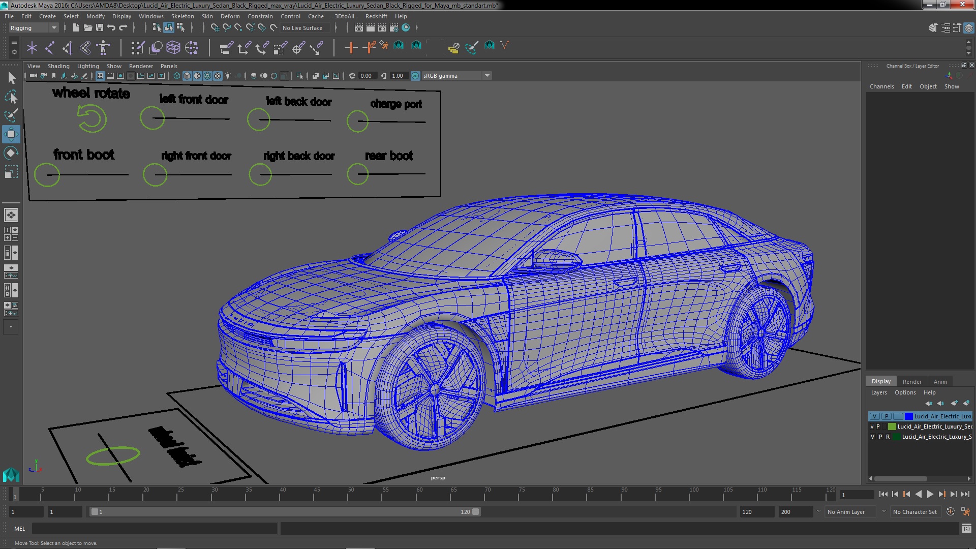 3D Lucid Air Electric Luxury Sedan Black Rigged for Maya model