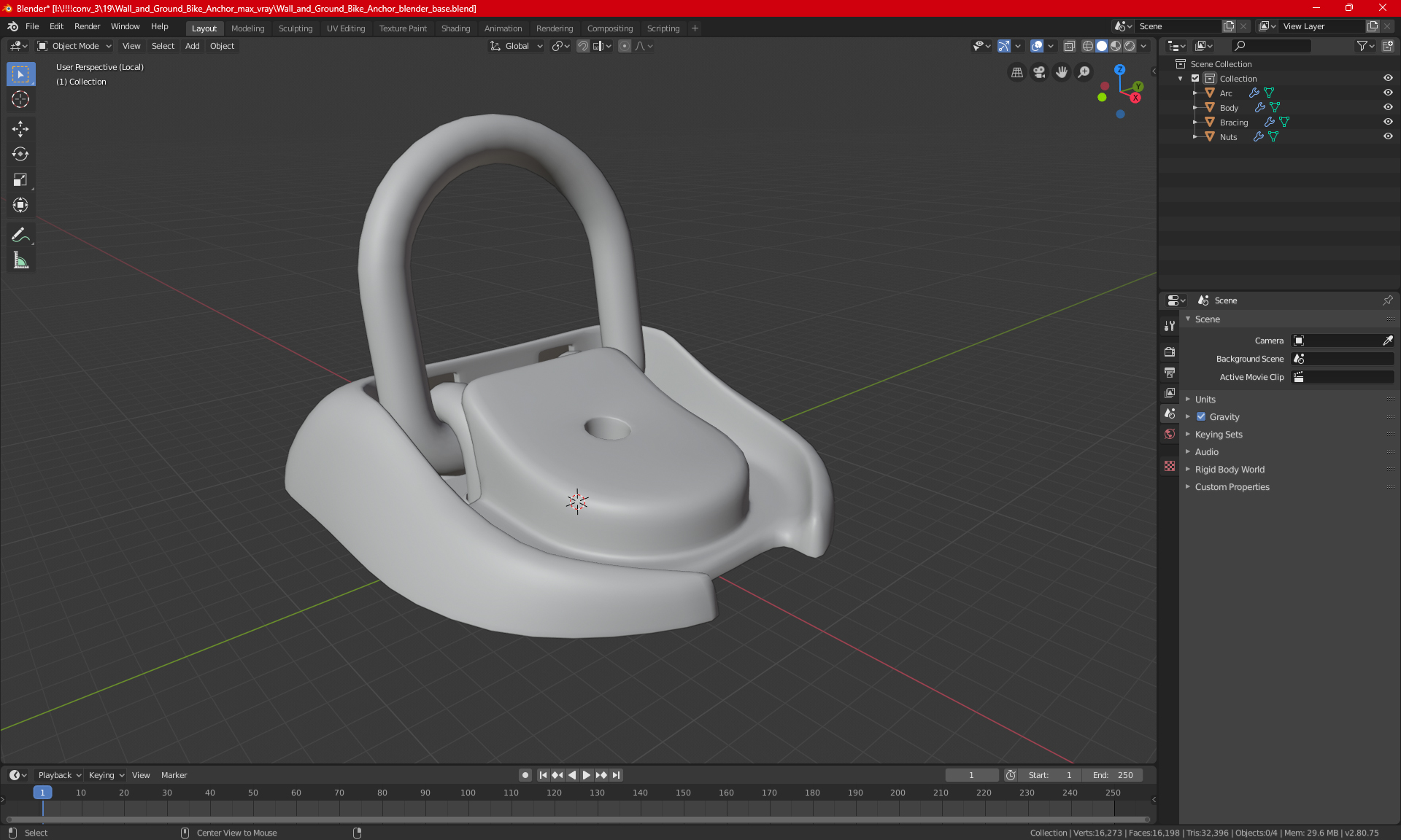 Wall and Ground Bike Anchor 3D