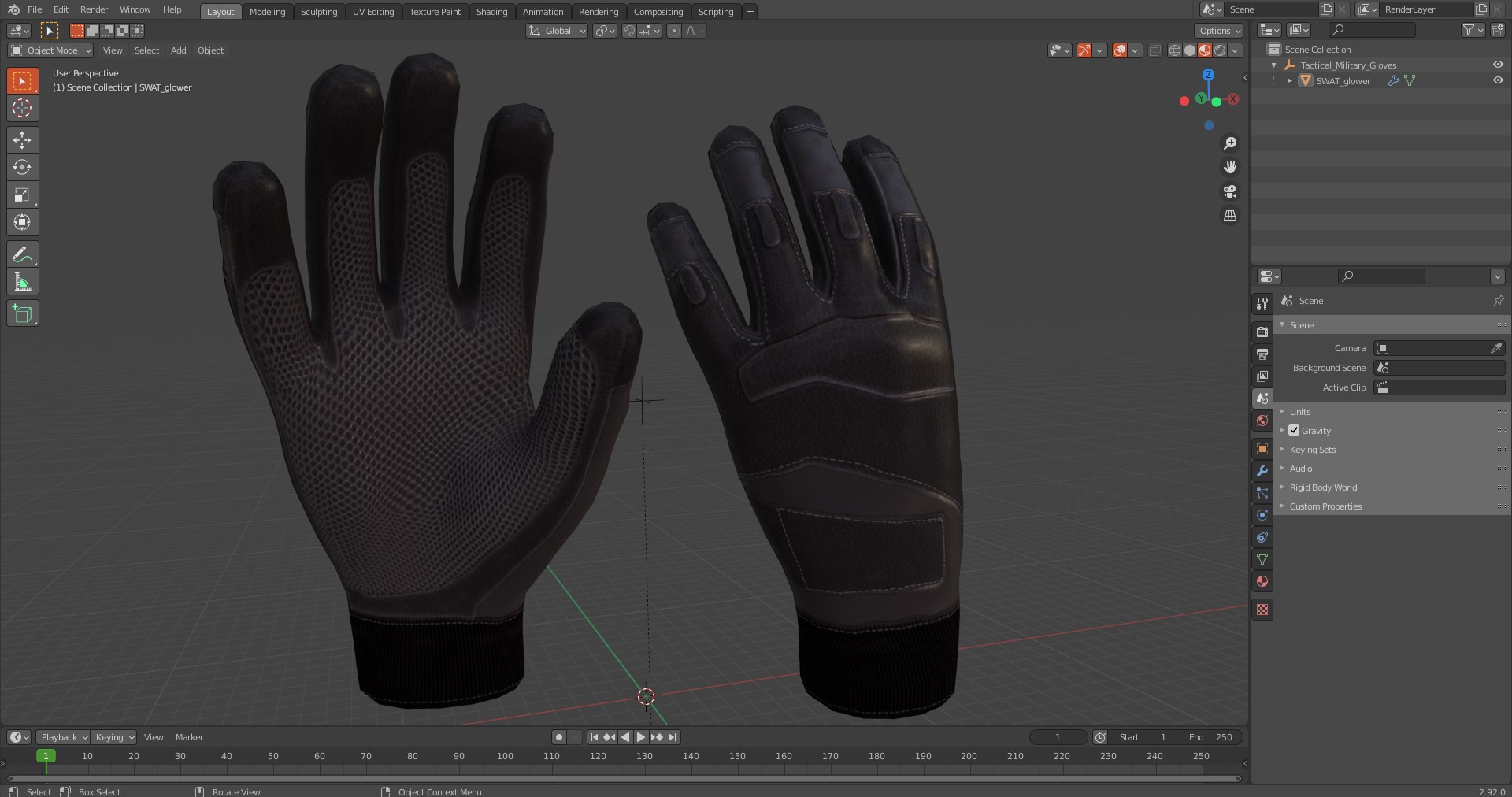 Tactical Military Gloves 3D model