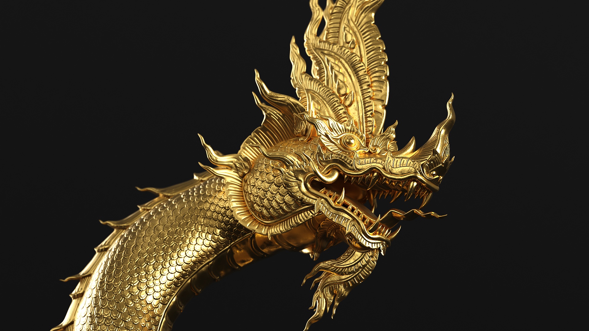 3D Gold Naga Dragon Rigged model