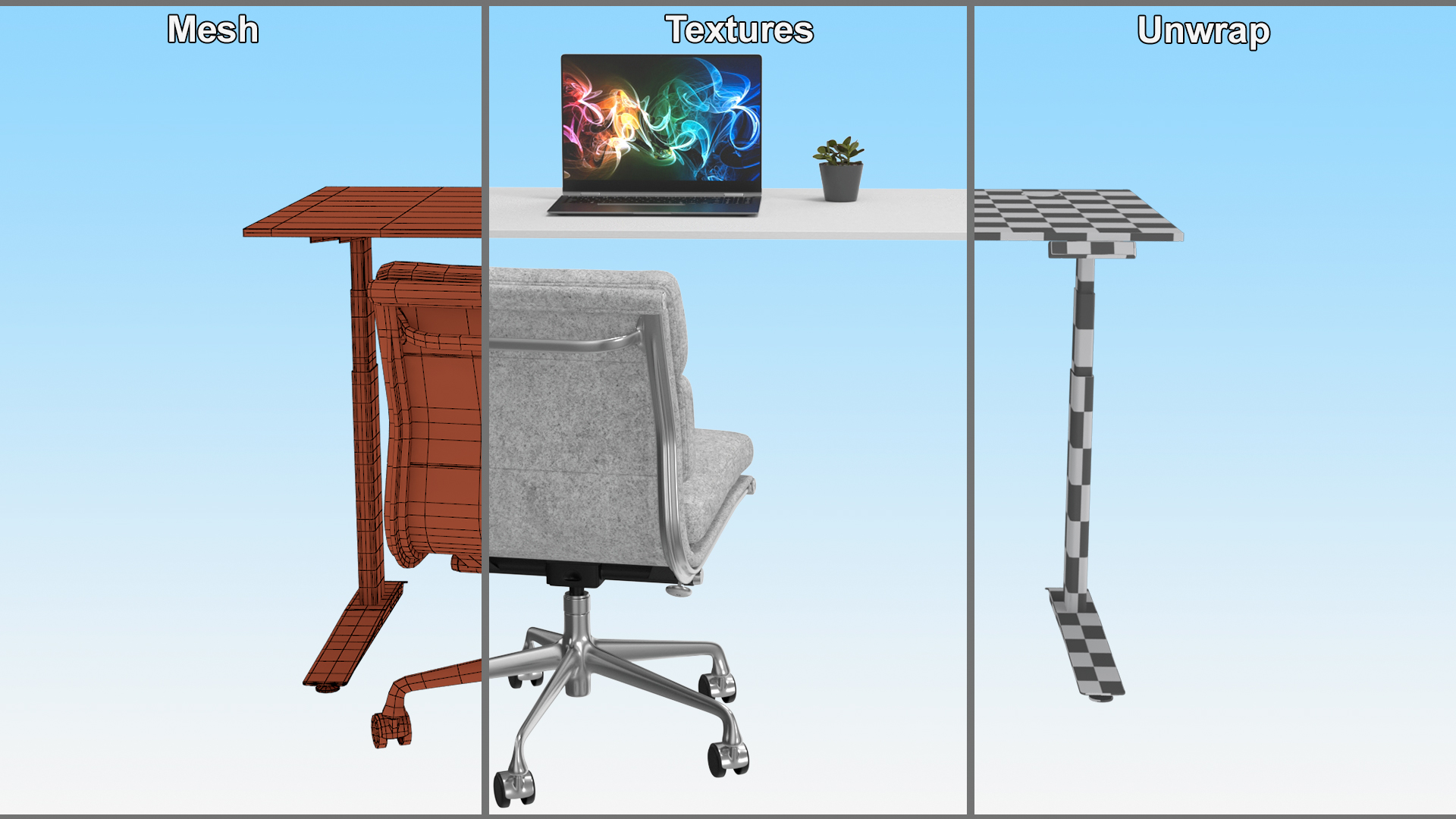 3D Workplace with Laptop