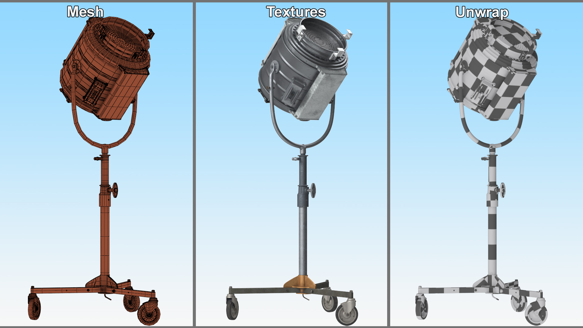 3D Vintage Studio Spotlight on Stand model