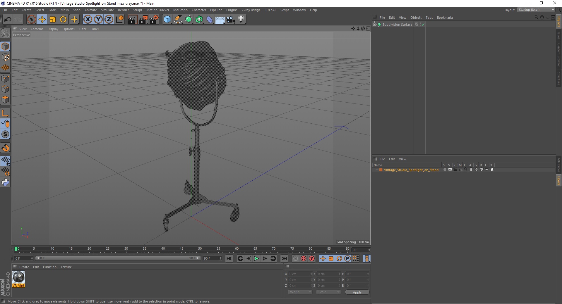 3D Vintage Studio Spotlight on Stand model