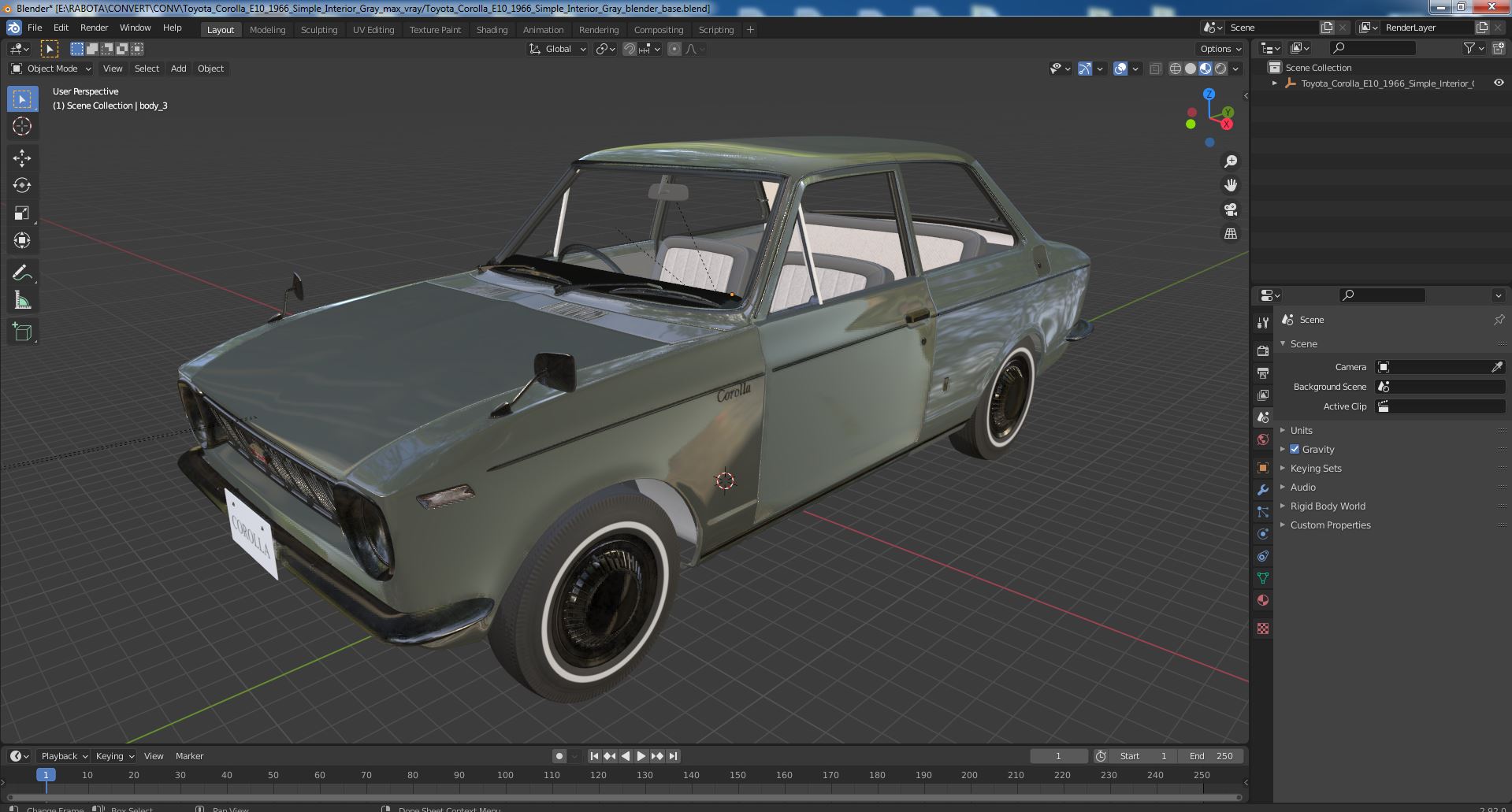 Toyota Corolla E10 1966 Simple Interior Gray 3D model