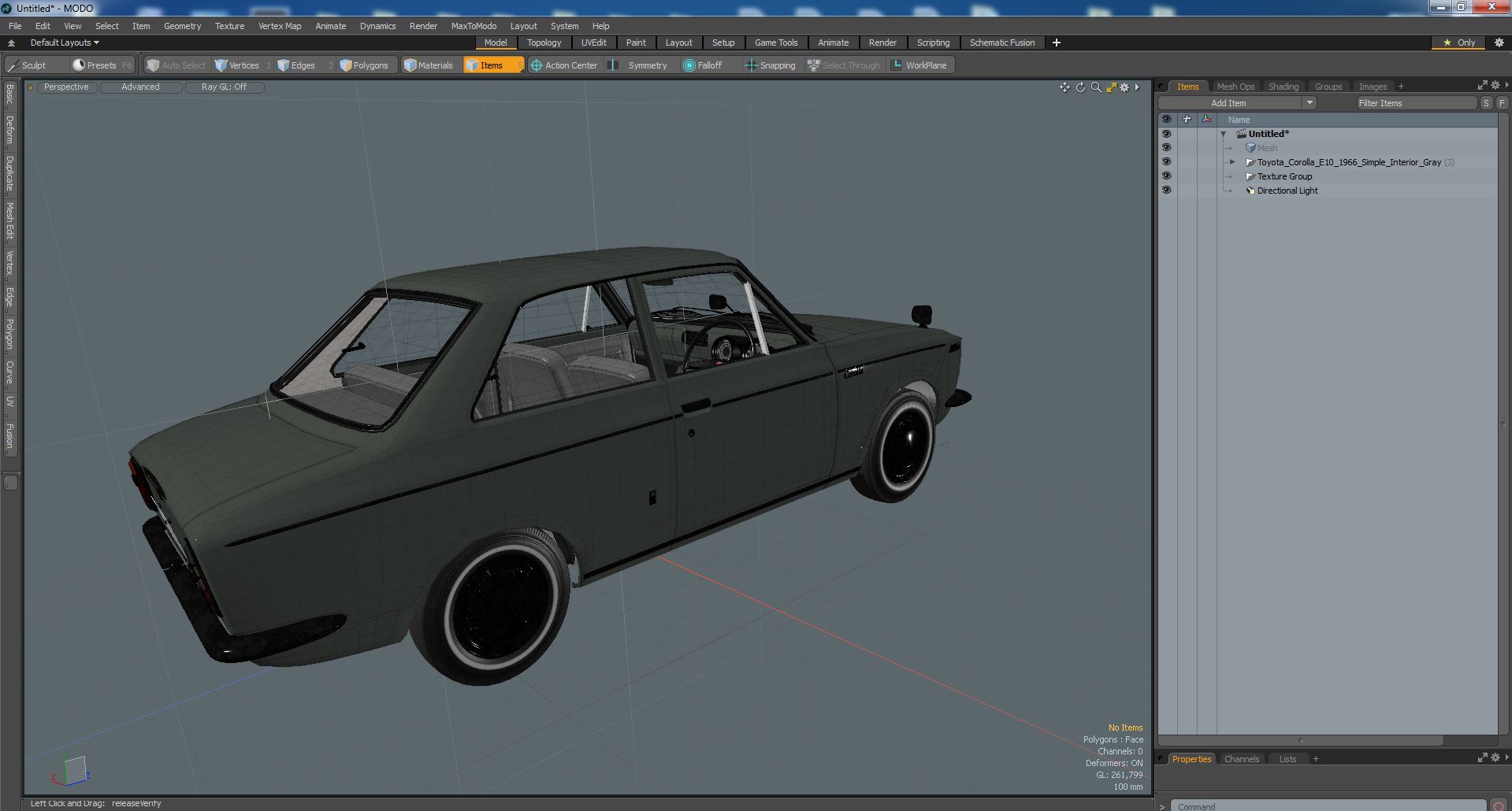 Toyota Corolla E10 1966 Simple Interior Gray 3D model