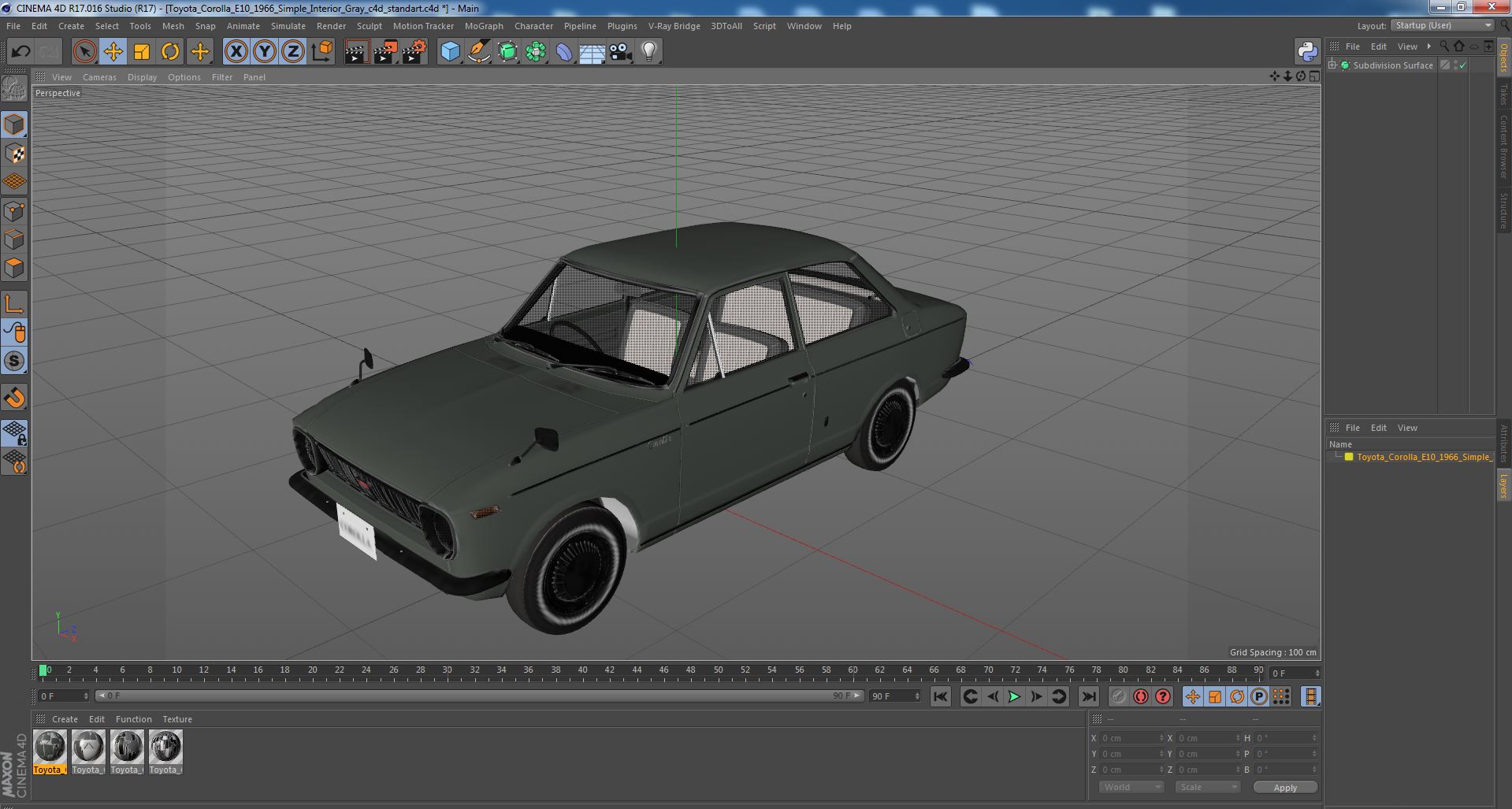 Toyota Corolla E10 1966 Simple Interior Gray 3D model