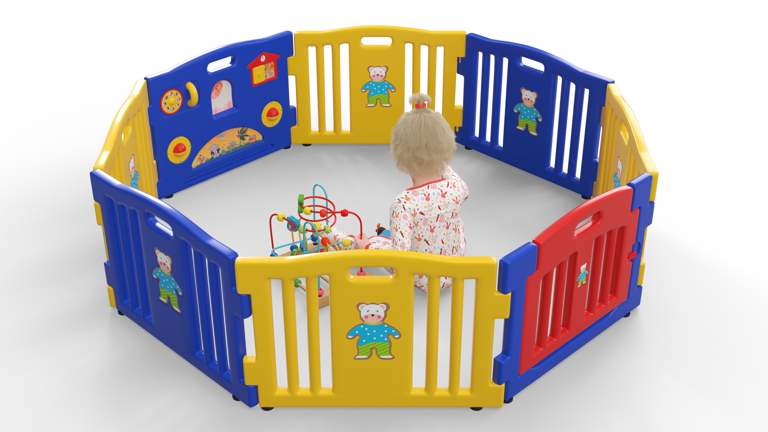 Little Girl in Playpen with Toys 3D