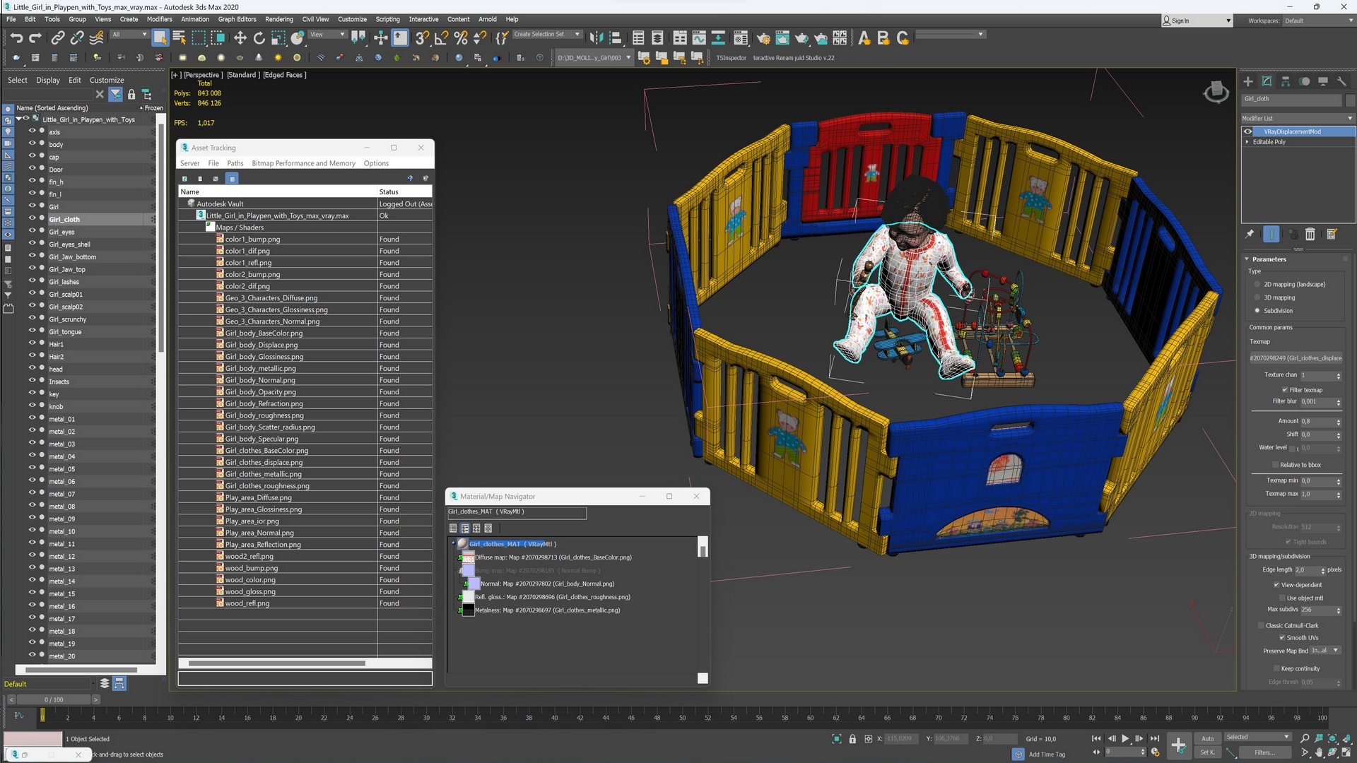 Little Girl in Playpen with Toys 3D