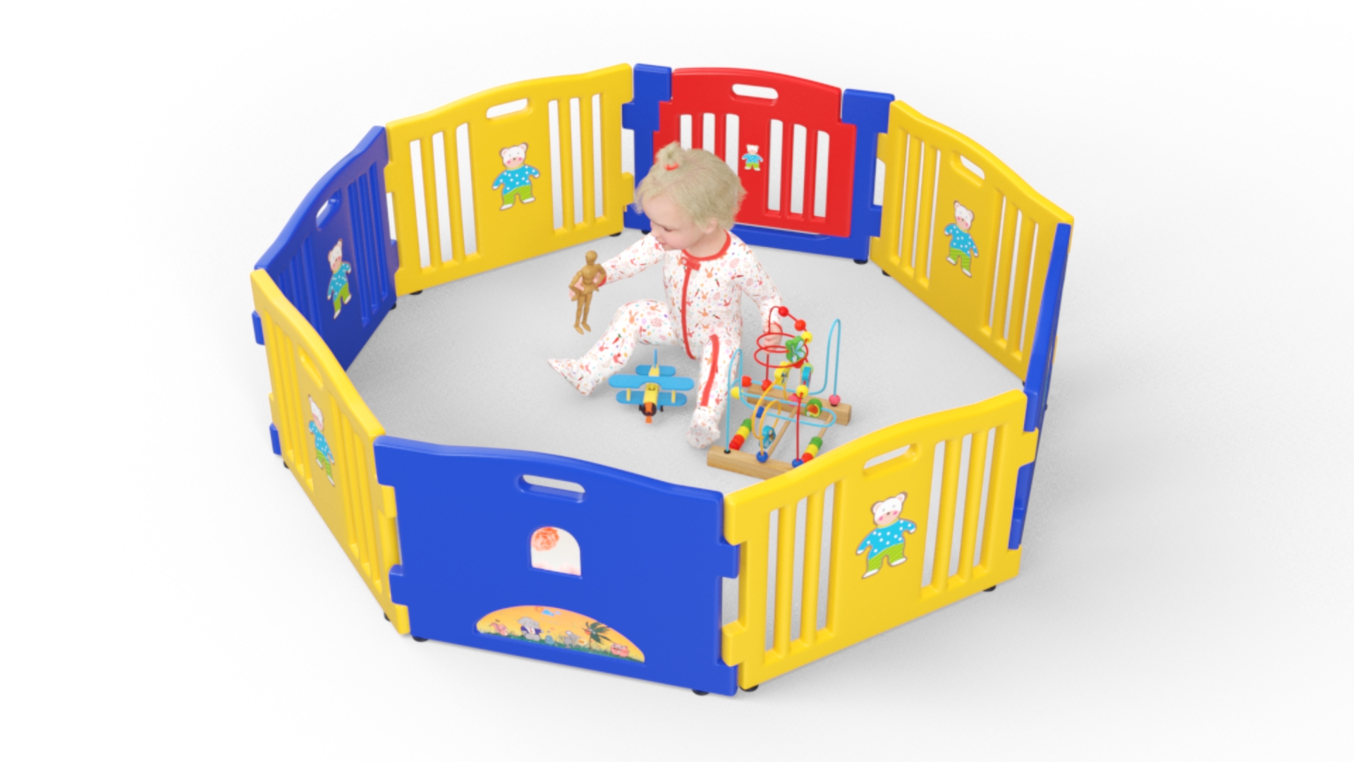 Little Girl in Playpen with Toys 3D