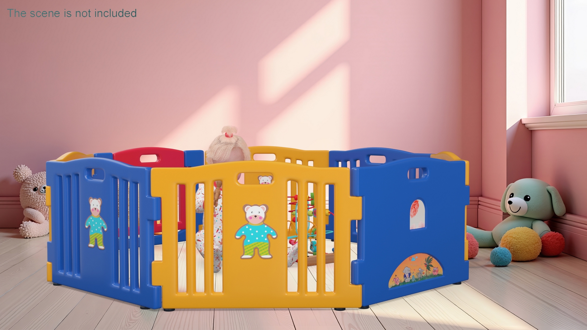 Little Girl in Playpen with Toys 3D
