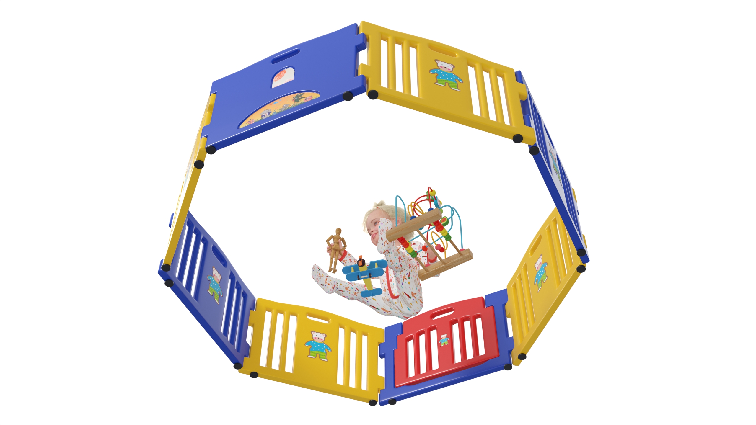 Little Girl in Playpen with Toys 3D