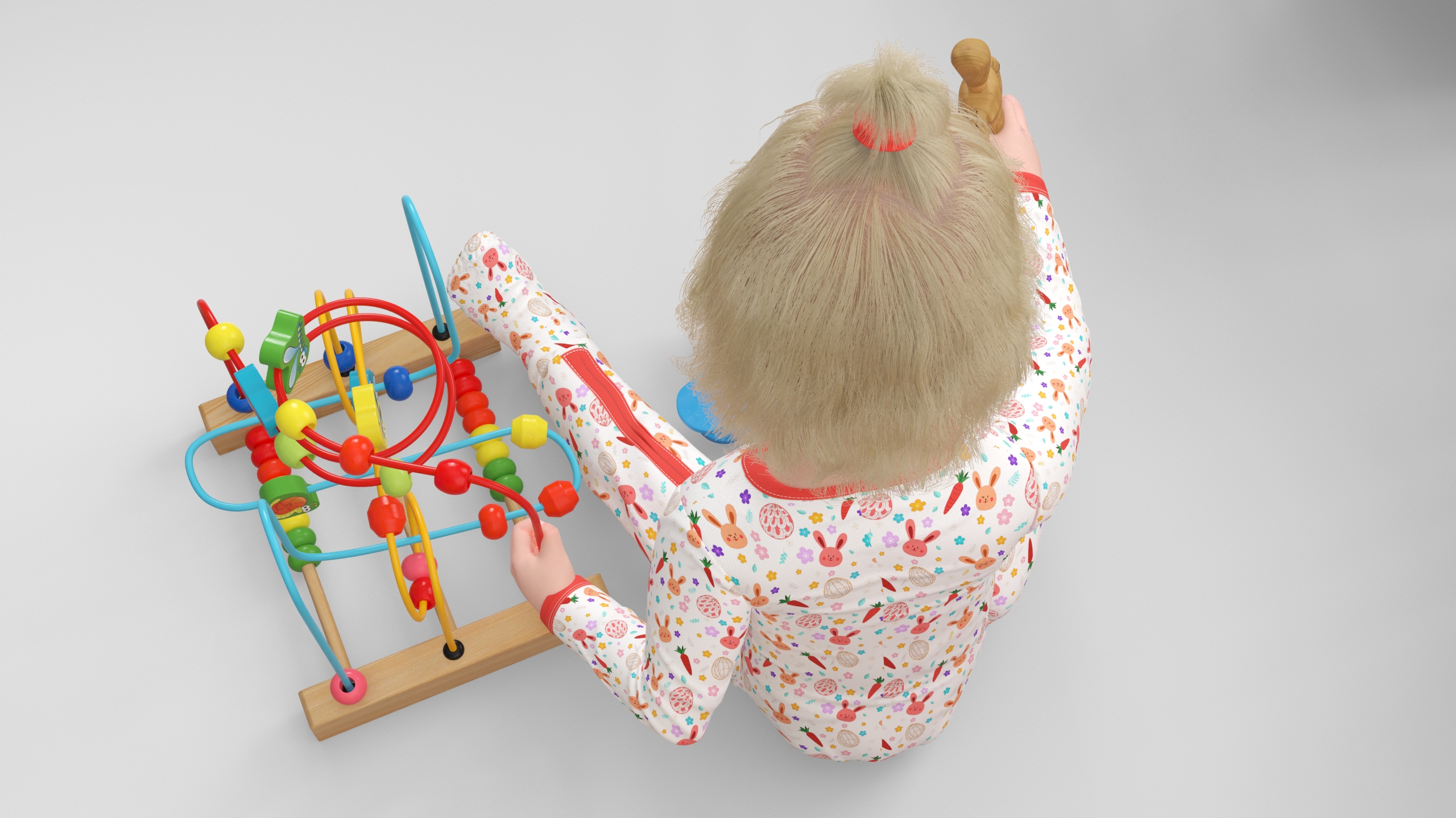 Little Girl in Playpen with Toys 3D