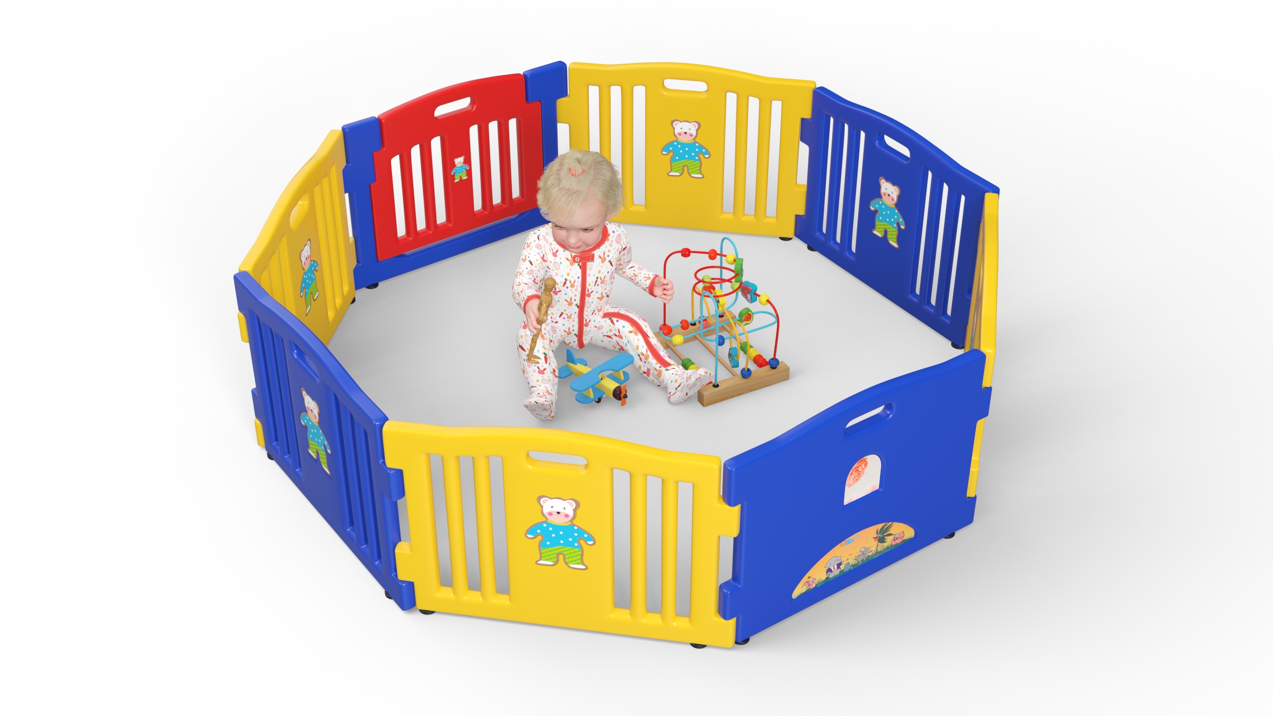 Little Girl in Playpen with Toys 3D