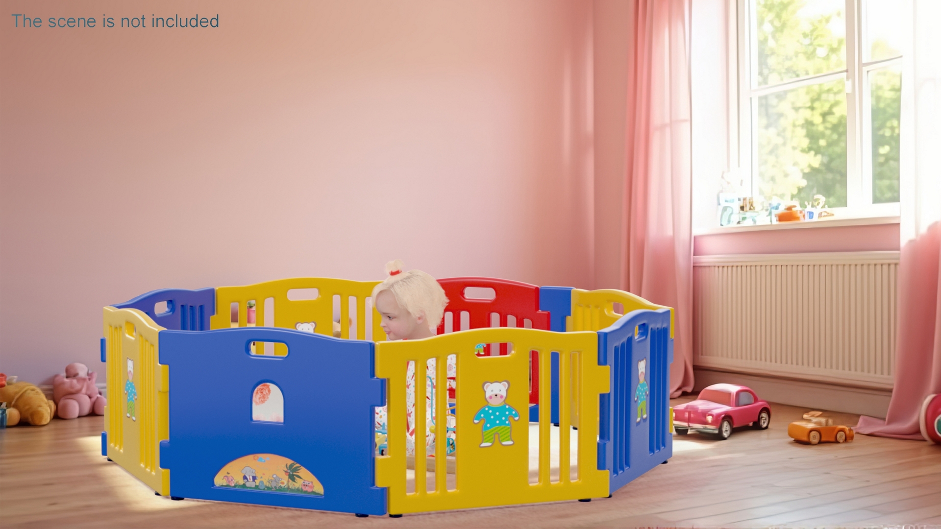 Little Girl in Playpen with Toys 3D