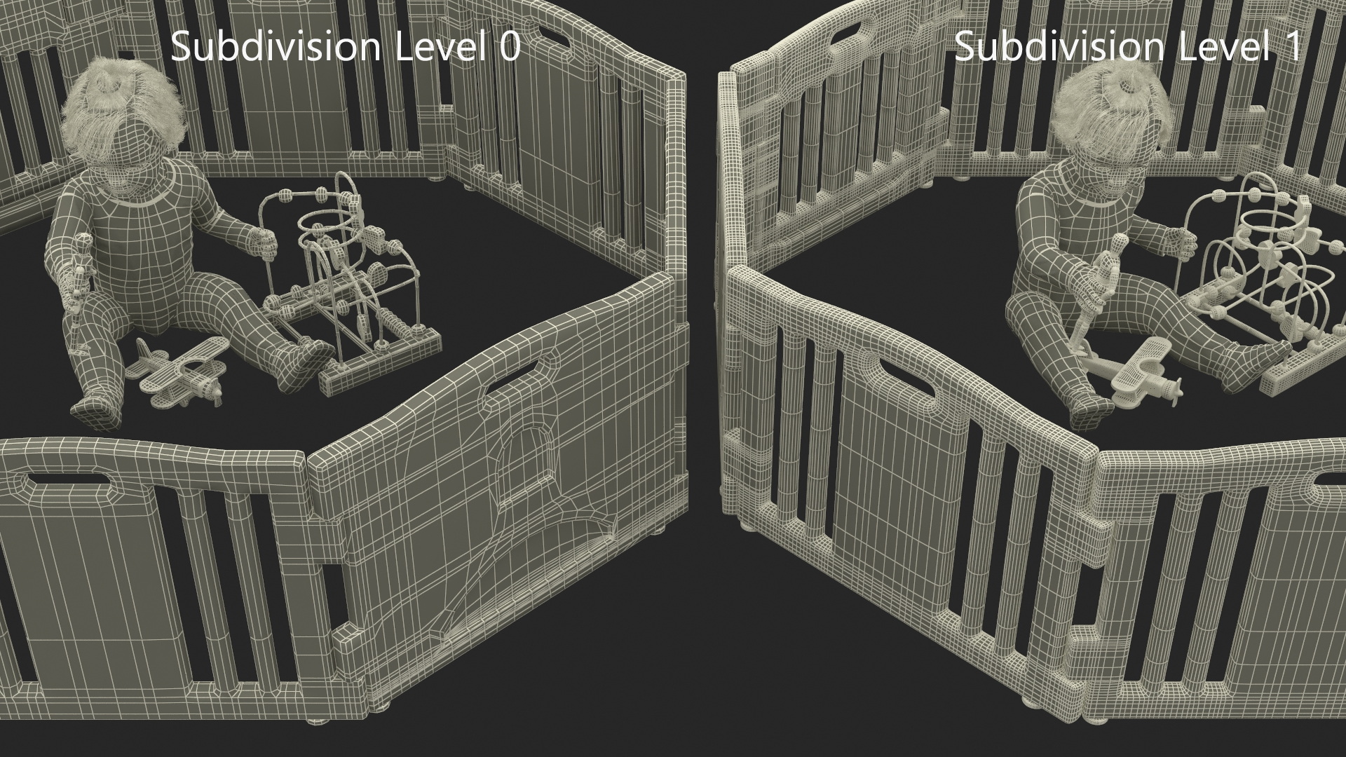 Little Girl in Playpen with Toys 3D