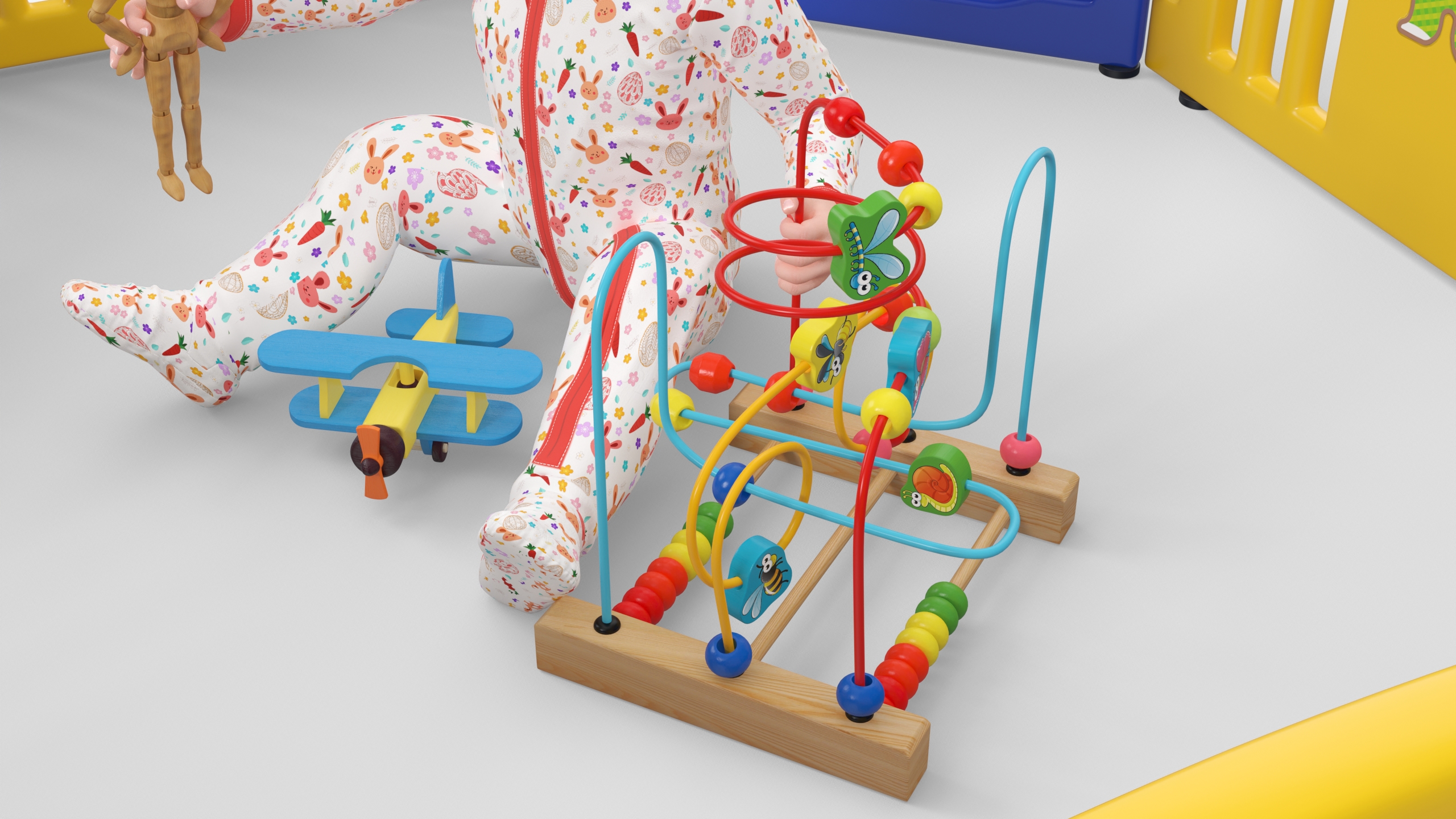 Little Girl in Playpen with Toys 3D