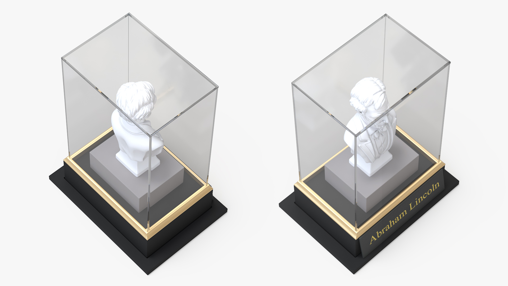 3D Gypsum Bust of Lincoln behind Protective Glass
