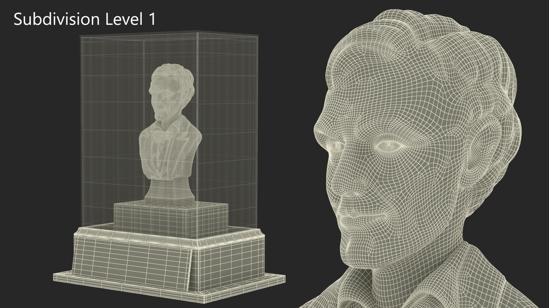 3D Gypsum Bust of Lincoln behind Protective Glass